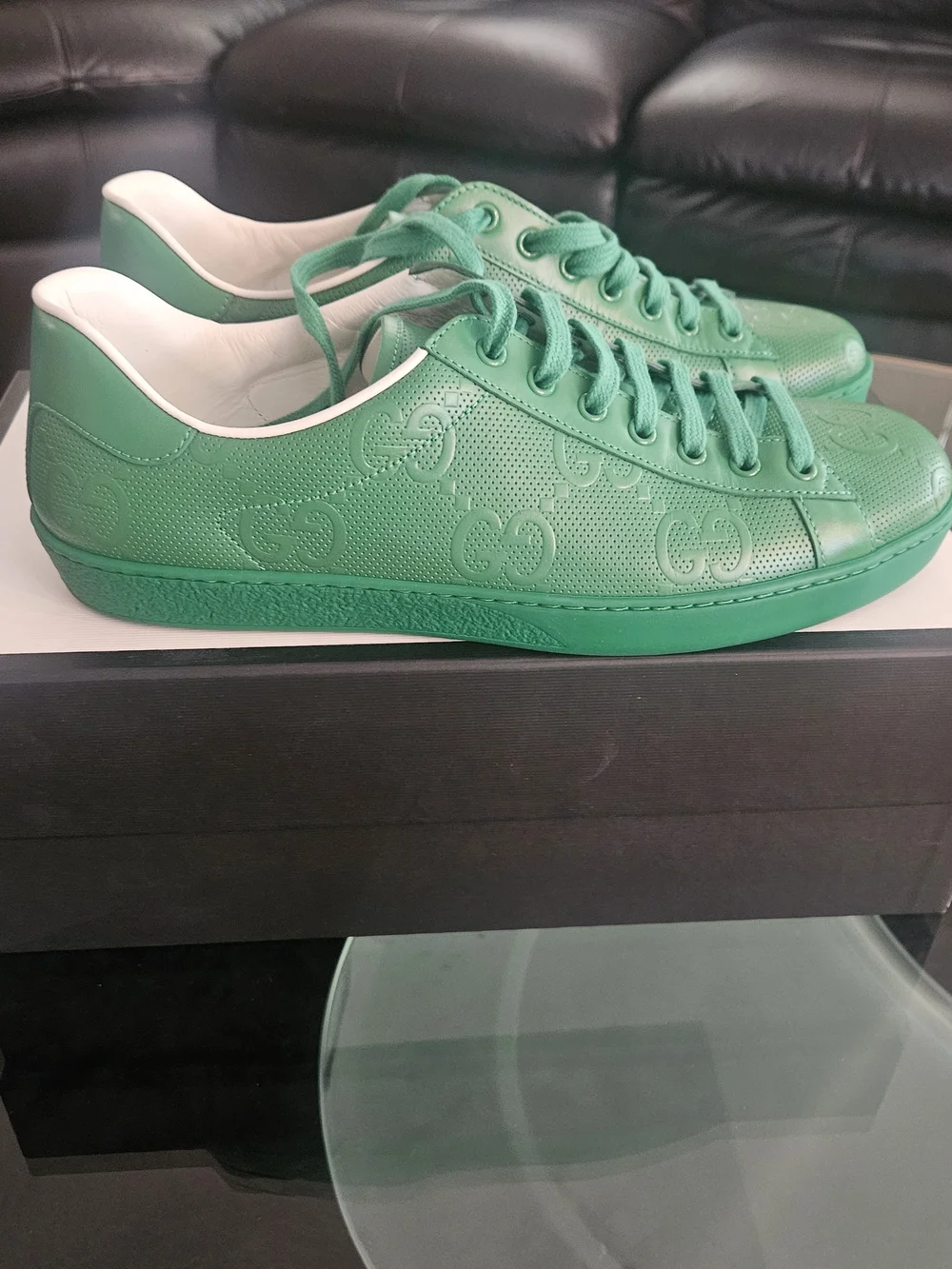 Gucci Green Embossed GG Leather Low-Top Sneakers